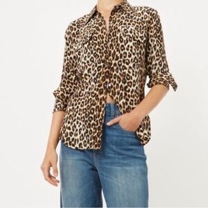 Equipment Slim Signature Leopard-Printed Silk Shirt Sz L Button down